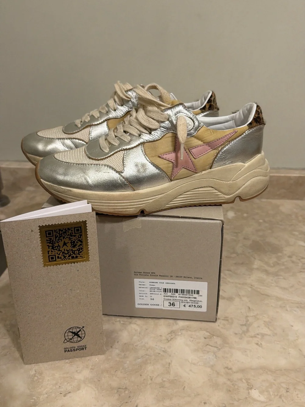 Golden Goose Metallic Silver & Pink Star Chunky Running Sneaker